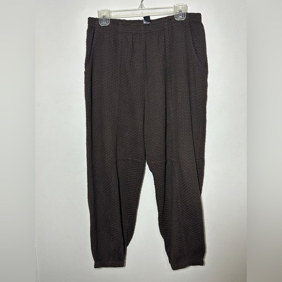 Focus Casual Life Brown Waffle Wide Leg Pull on Joggers Small Boho - Picture 1 of 7